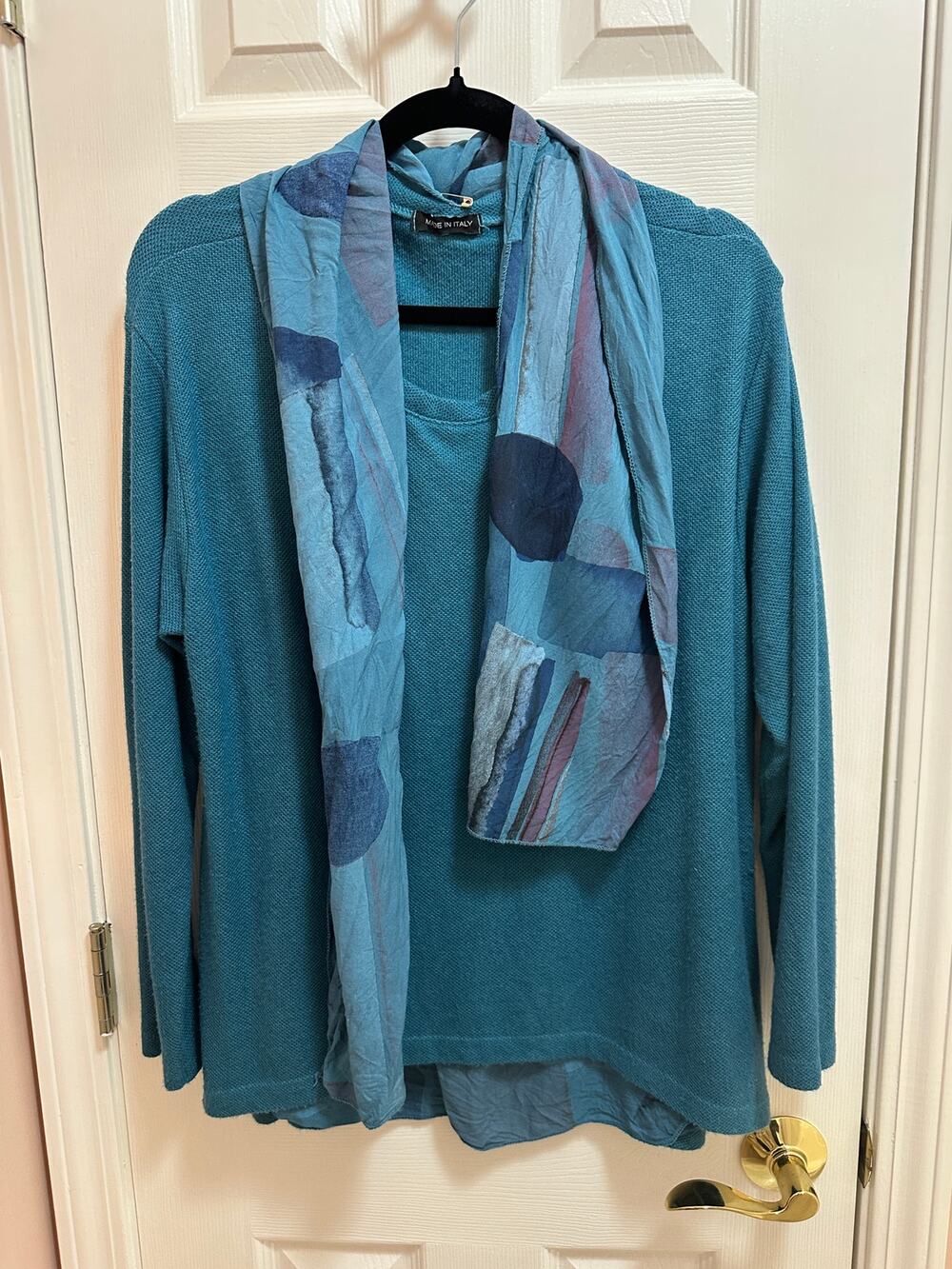 Teal Blouse with Detachable Scarf Size M/L Made in Italy